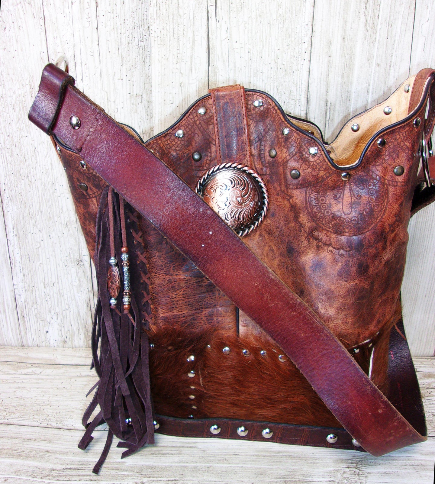 Top Shelf Cowboy Boot Purse with Fringe TS286 handcrafted from cowboy boots. Shop Handbags at ChrisThompsonBags.com and buy the best boot top purse, Country Chic, country fashion, country style, cowboy boot lover, cowboy boot purse, Cowgirl Chic, cowgirl style, luxury handbag, rodeo purse, western chic, western fashion, western style at Chris Thompson Bags.